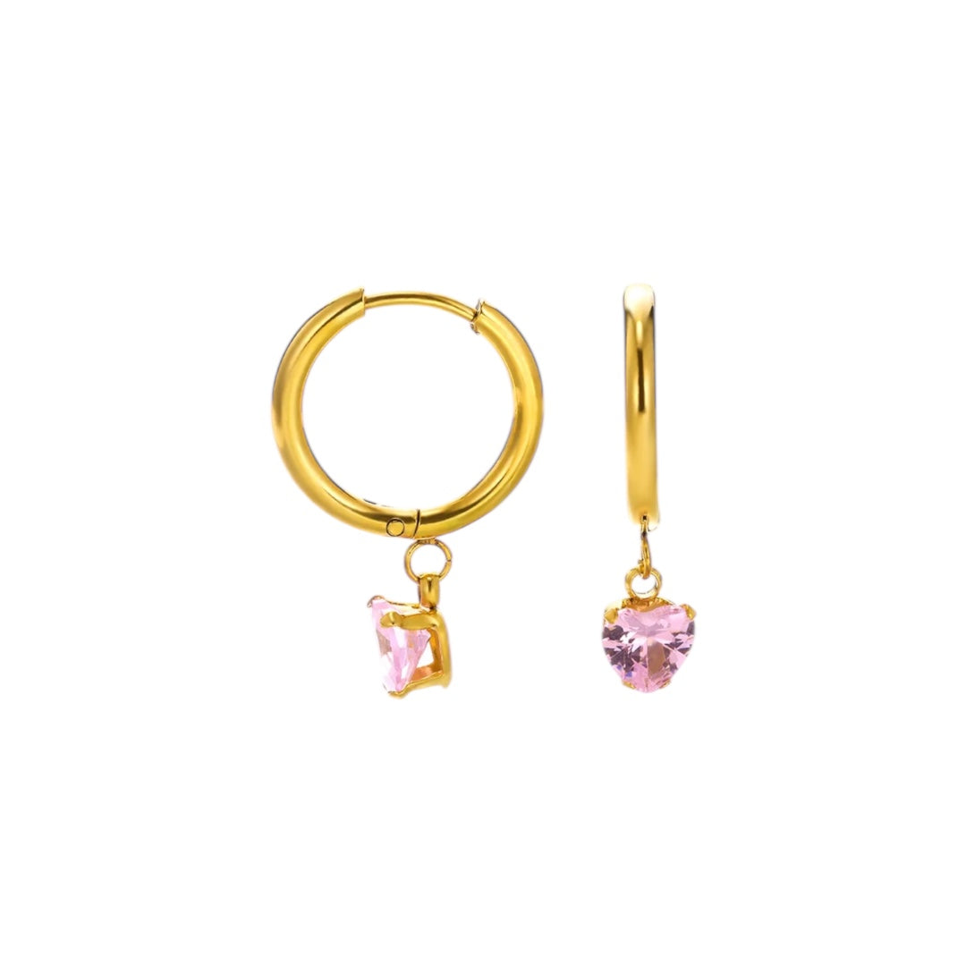 I'M MARTINA - Orecchini cuoricino appeso pink