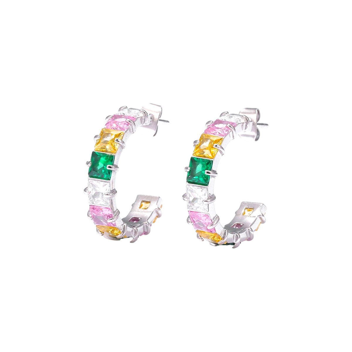 I'M MARTINA - Orecchini half moon con zirconi rettangolari multicolor