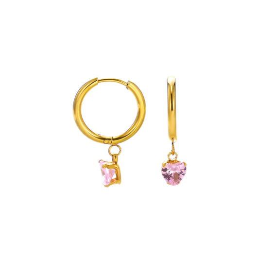 I'M MARTINA - Orecchini cuoricino appeso pink