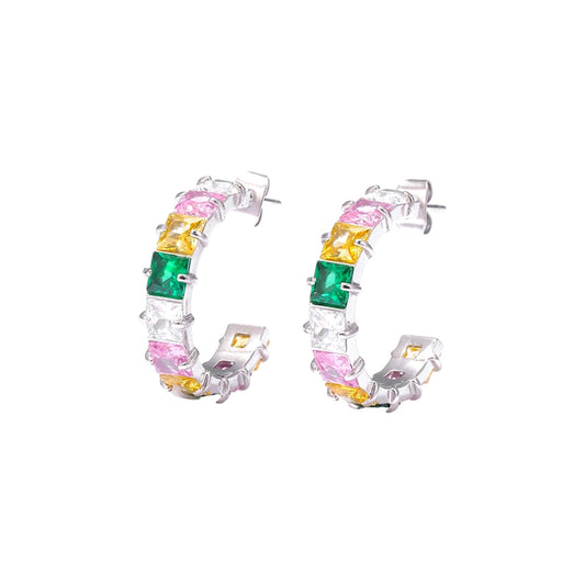 I'M MARTINA - Orecchini half moon con zirconi rettangolari multicolor